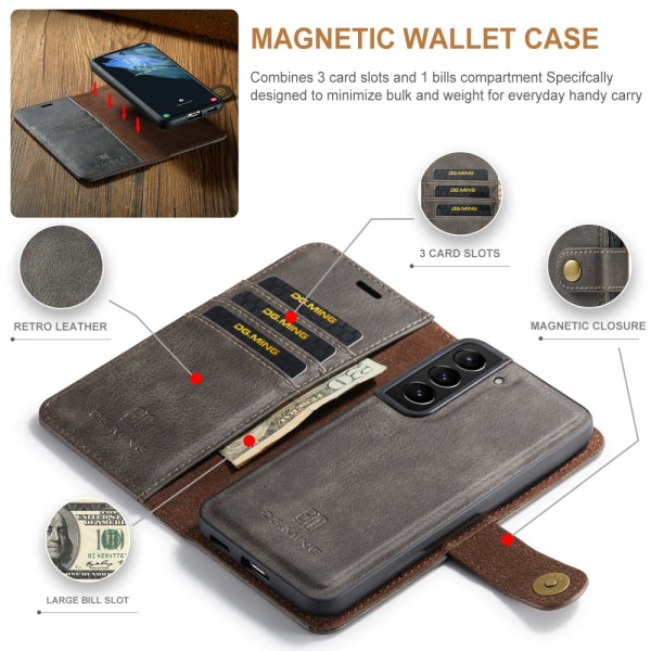 DG.MING 2-in-1 Magnet Wallet Samsung Galaxy S24 Plus Brown