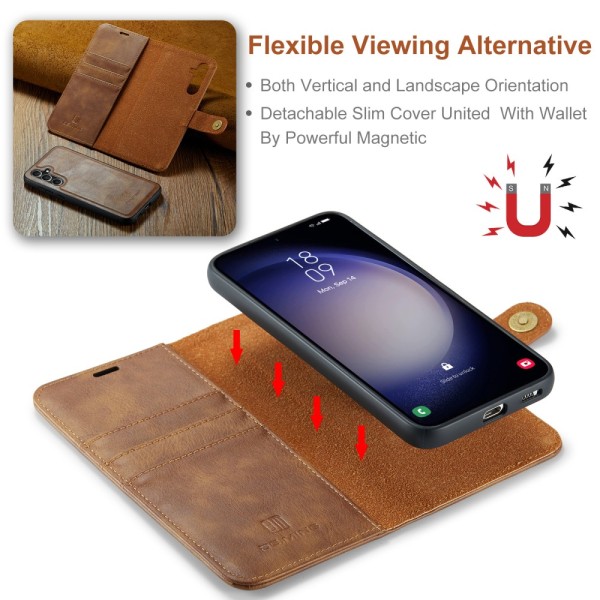 DG.MING 2-in-1 Magnet Wallet Samsung Galaxy S23 FE Cognac