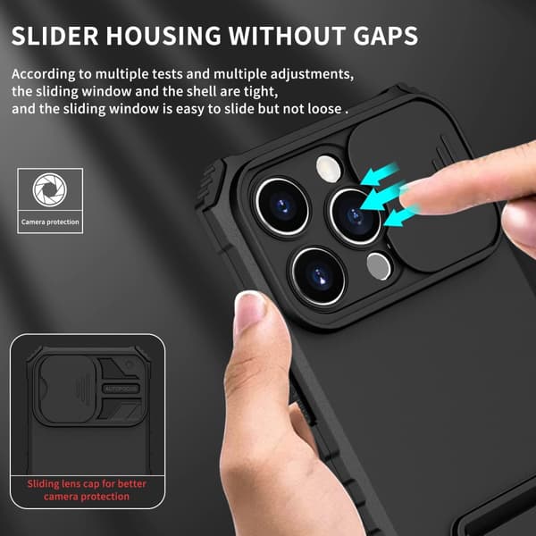 Kickstand Skal iPhone 14 Pro Kameraskydd Svart