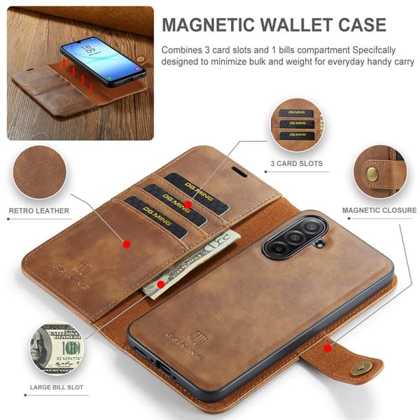 DG.MING 2-in-1 Magnet Wallet Samsung Galaxy A17 Cognac