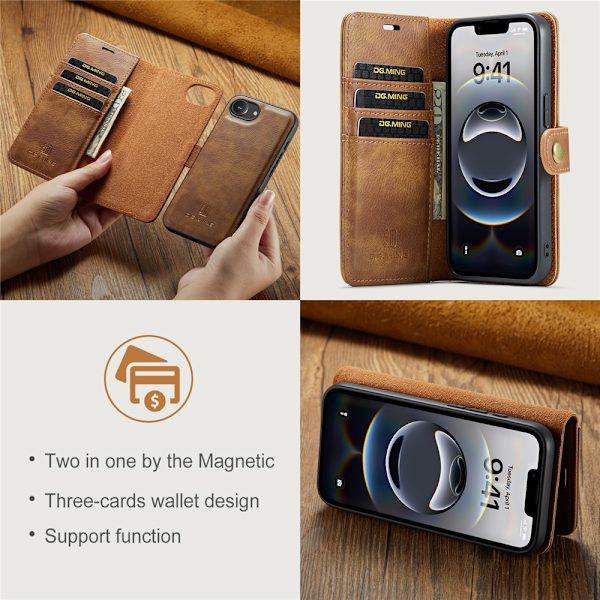 DG.MING 2-i-1 Magnet Wallet iPhone 16e Cognac