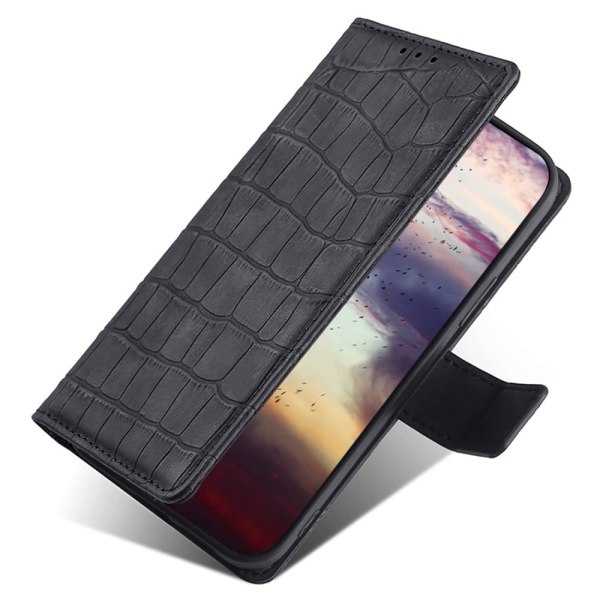 iPhone 14 Etui Krokodillemønster Sort