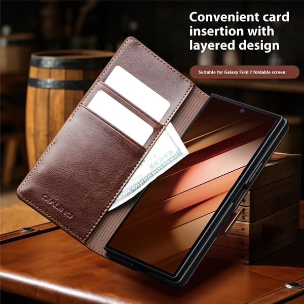 Qialino Læder Wallet Case Samsung Galaxy Z Fold 7 Sort