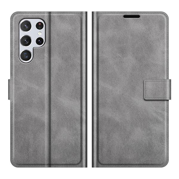 Plånboksfodral Läder Samsung Galaxy S22 Ultra Grå