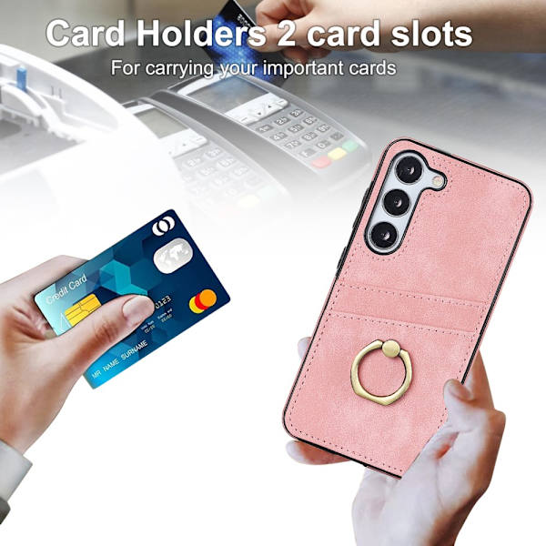 Samsung Galaxy S24 -kuori korttipaikalla ja rengaspidikkeellä, vaaleanpunainen