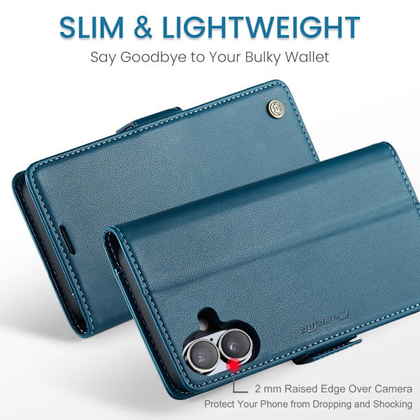 CaseMe Slim Plånboksfodral RFID-skydd iPhone 16 Blå