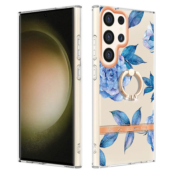 Skal Med Ringhållare Samsung Galaxy S24 Ultra Blå Blommor