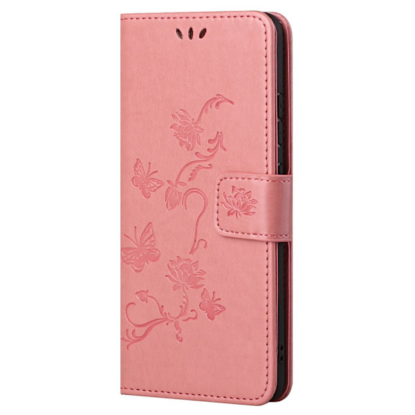 Perhoskuvioinen nahkakotelo Xiaomi 12T:lle, vaaleanpunainen