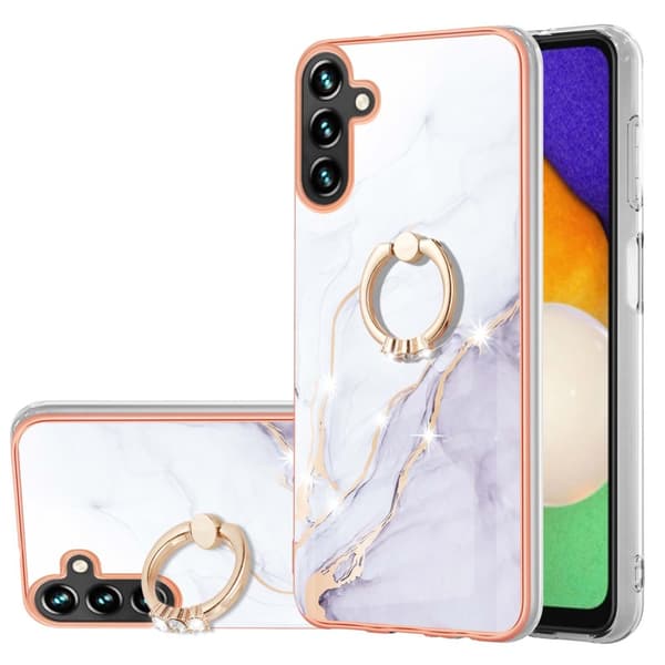 Etui med ringholder til Samsung Galaxy A34 Hvid marmor