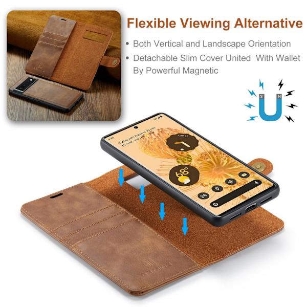 DG.MING 2-in-1 Magnet Plånbok Google Pixel 7 Pro Cognac