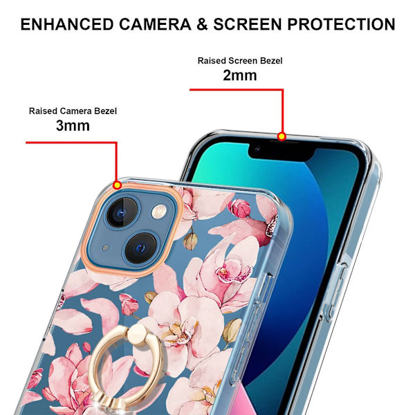 TPU Skal iPhone 15 Ringhållare Rosa Blommor