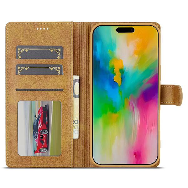 LC.IMEEKE Plånboksfodral iPhone 16 Cognac