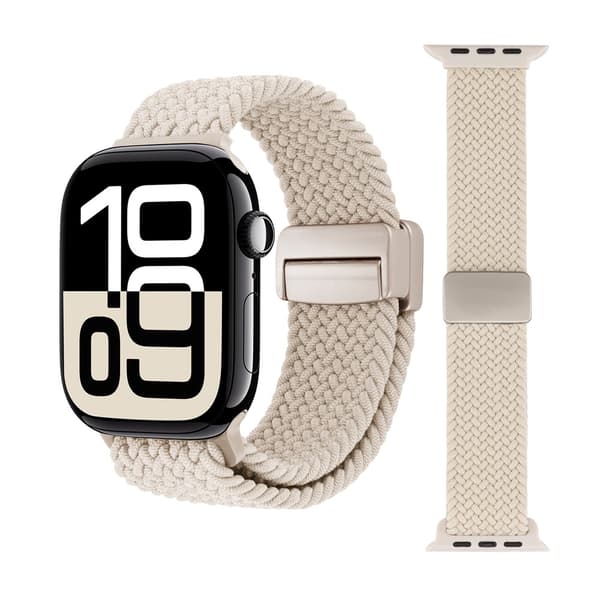 Elastiskt Vävd Nylonarmband Apple Watch Series 10 46mm Beige