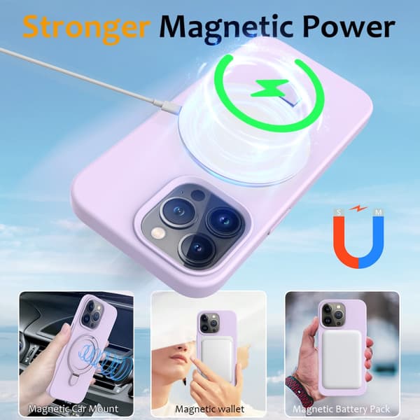 Silikonikuori Kickstand MagSafe iPhone 16 Pro Max Lila