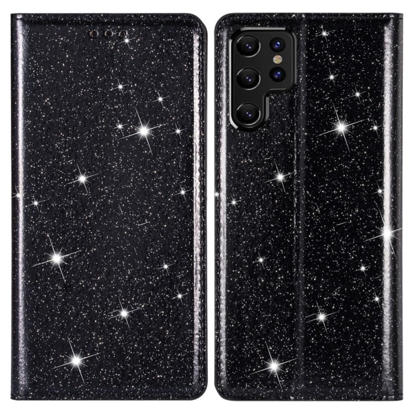 Glitter Plånboksfodral Samsung Galaxy S22 Ultra Svart