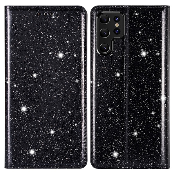Kimalteleva lompakkokotelo Samsung Galaxy S22 Ultra Musta