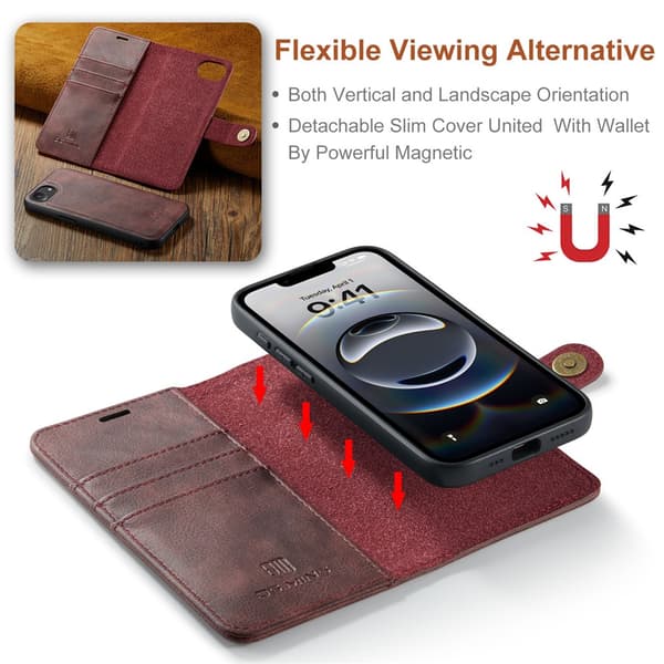 DG.MING 2-i-1 Magnet Wallet iPhone 16e Rød
