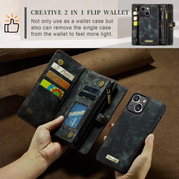 CaseMe Multi-Slot 2 i 1 Pungetui iPhone 15 Plus Sort
