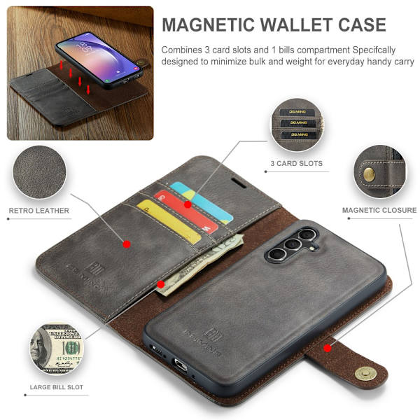 DG.MING 2-in-1 Magnet Wallet Samsung Galaxy A54 Brown