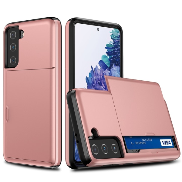 Samsung Galaxy S21 FE -kotelon korttilokero vaaleanpunainen