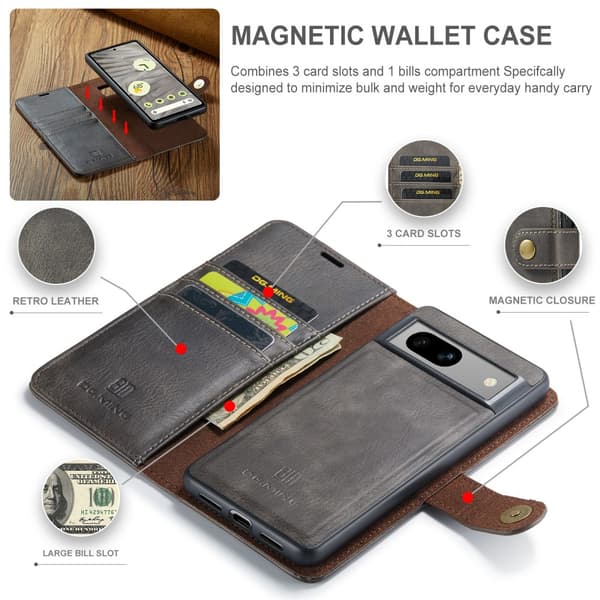 DG.MING 2-i-1 Magnetiskt Plånboksfodral Google Pixel 7a Brun