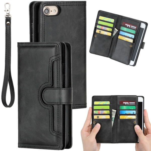 Plånboksfodral Läder Multi-Slot iPhone 7/8/SE Svart
