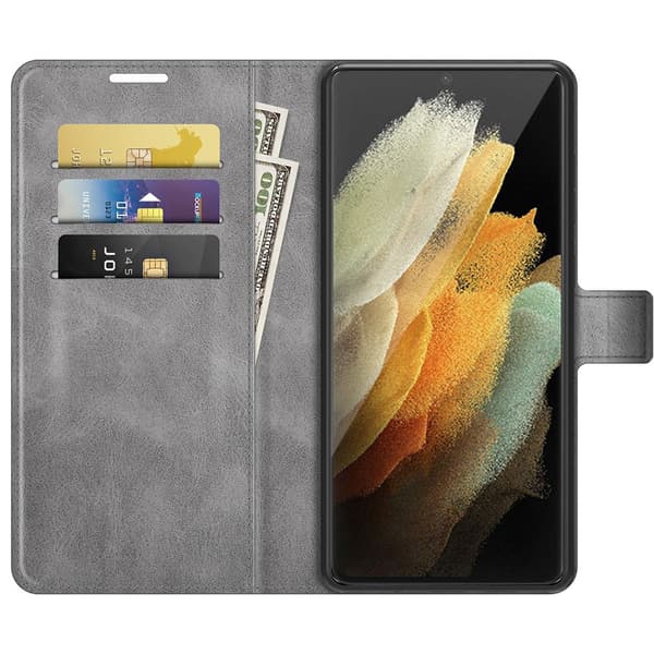 Plånboksfodral Läder Samsung Galaxy S22 Ultra Grå