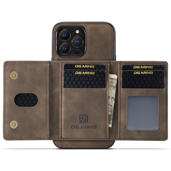 DG.MING 2 i 1 Magnetic Card Slot Case iPhone 15 Pro Brown