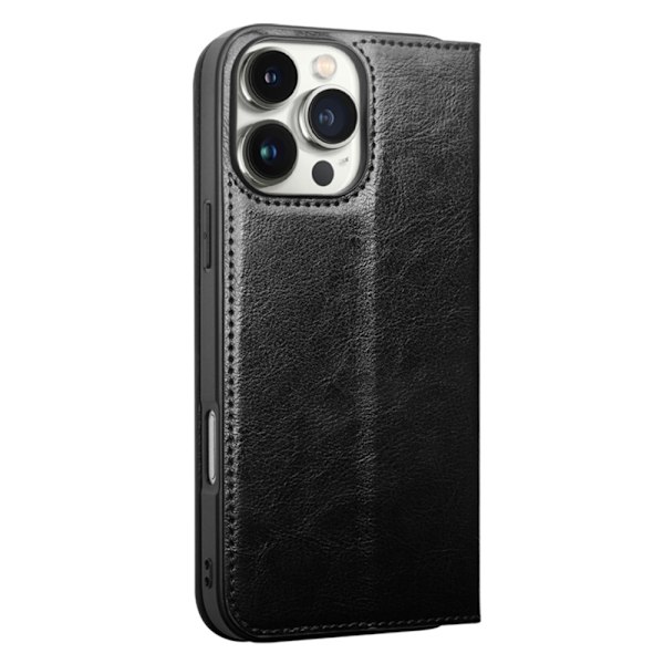 Qialino Leather Wallet Case iPhone 16 Pro Max Black