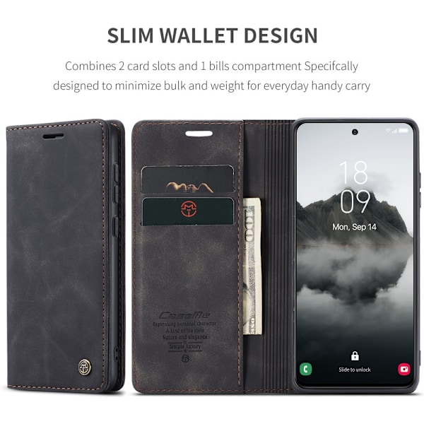 CaseMe Slim Lompakko Kotelo Samsung Galaxy S25 Musta