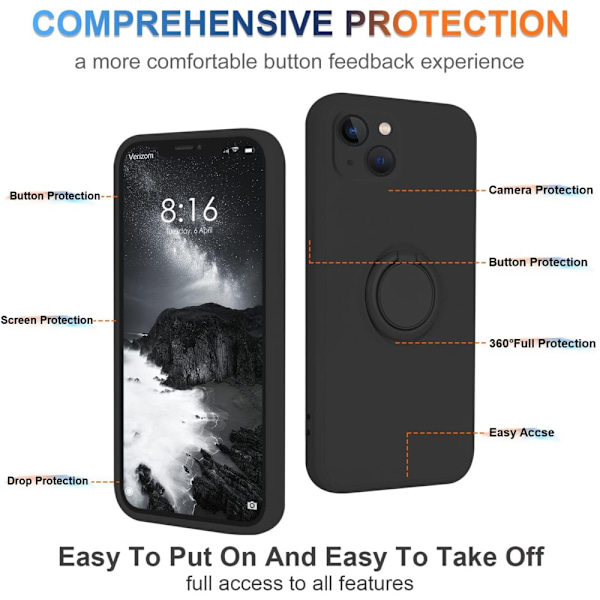 iPhone 15 -kuori rengaspidikkeellä, musta