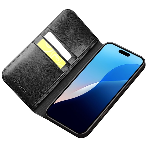 Qialino Læderpung Etui iPhone 16 Pro Max Sort
