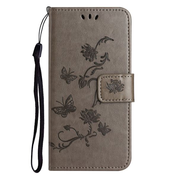 Läderfodral Fjärilar iPhone 16 Grå