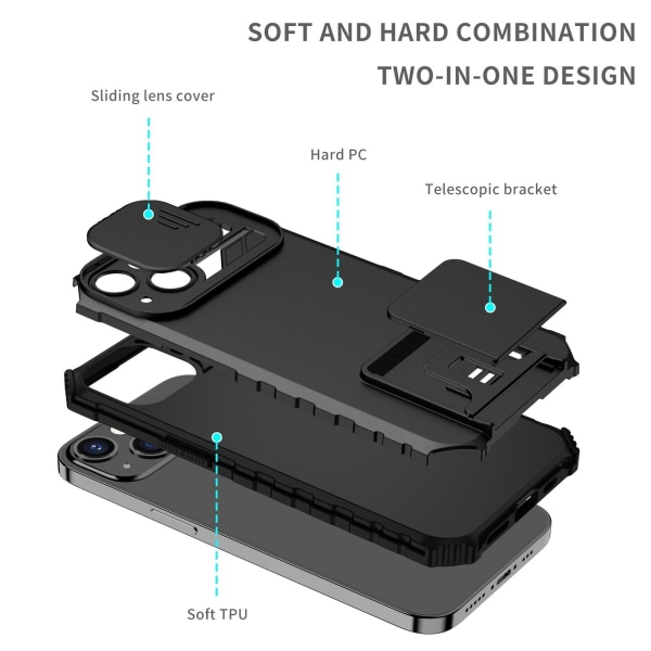 Kickstand Skal iPhone 15 Pro Kameraskydd Svart