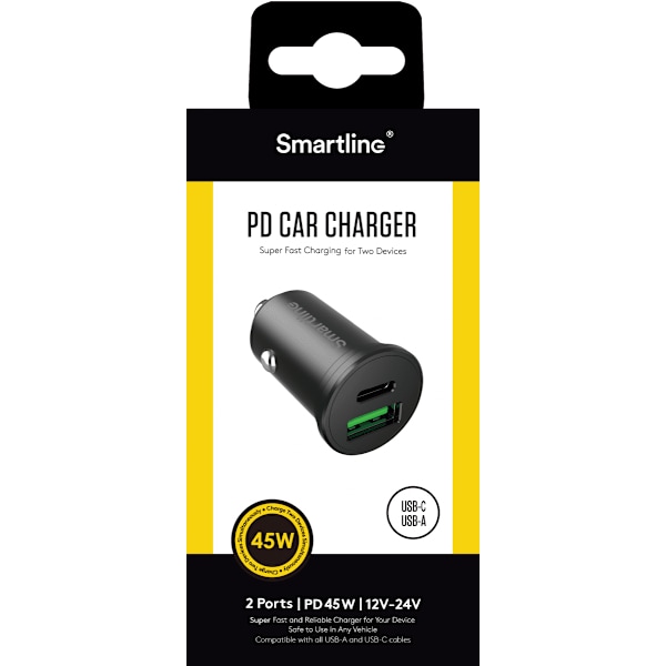 Smartline Dual Billaddare PD 45W Musta