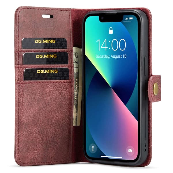 DG.MING 2-i-1 Magnetiskt Plånboksfodral iPhone 14 Röd