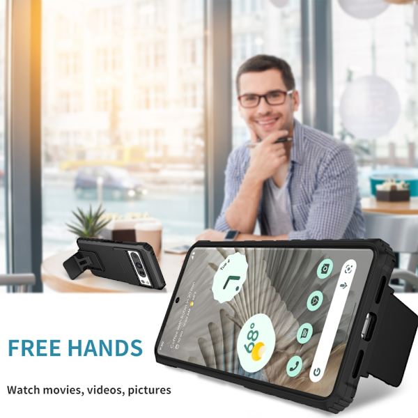 Kickstand-kuori Google Pixel 8 Prolle, kamerasuojalla, musta