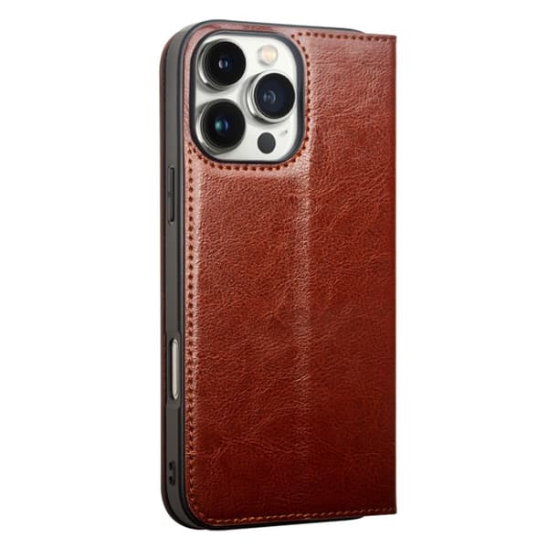 Qialino Plånboksfodral Läder iPhone 16 Pro Max Brun