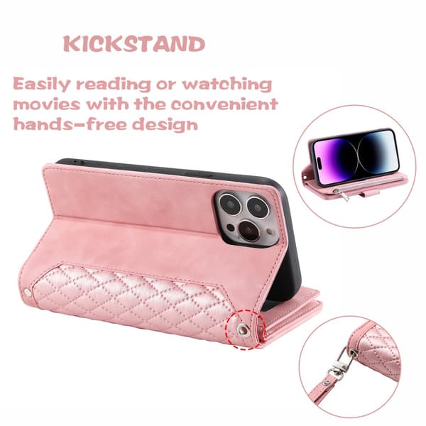 iPhone 16 Pro Plånboksväska Vadderad Rosa