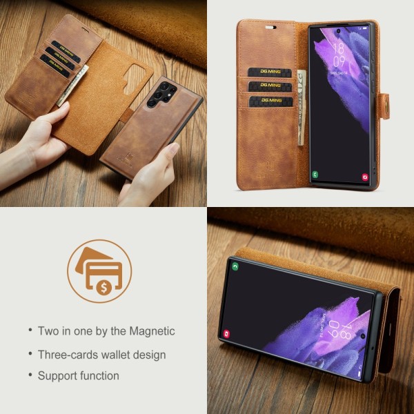 DG.MING 2-in-1 Magnet Wallet Samsung Galaxy S24 Ultra Cognac