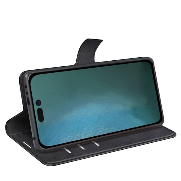 iPhone 14 Plus -lompakkokotelo, nahka, musta