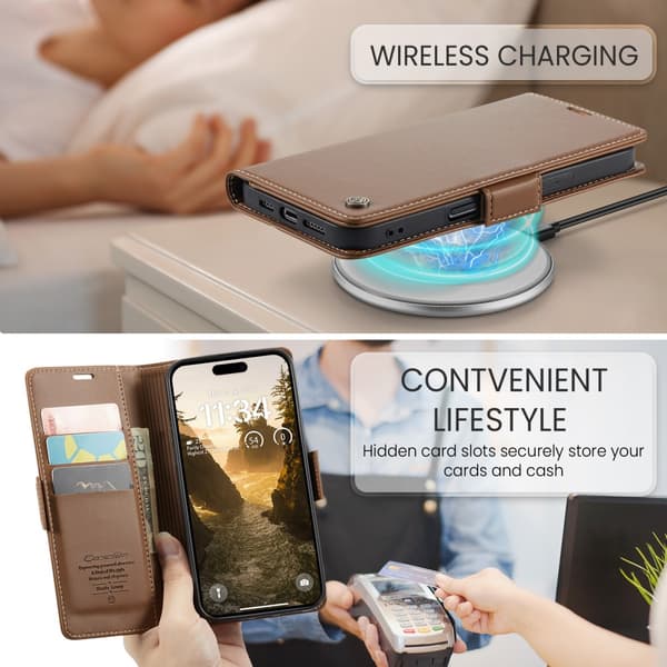 CaseMe Slim Pungetui RFID-beskyttelse iPhone 16 Brun