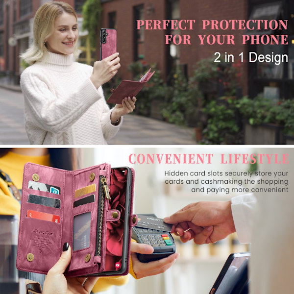 CaseMe Multi-Slot 2-in-1 Lompakko Kotelo Galaxy S25 Plus Punainen