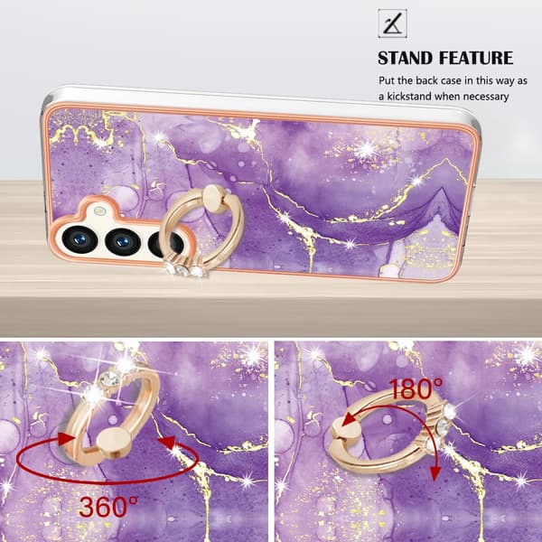 Etui med Ringholder til Samsung Galaxy S24 Plus Lilla Marmor