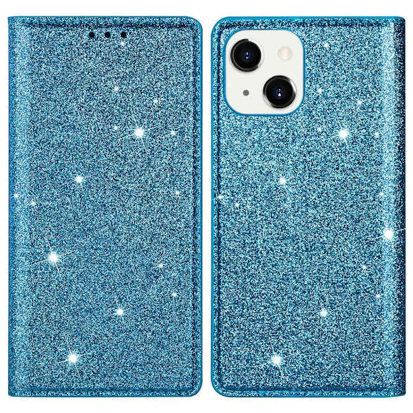 Kimalteleva lompakkokotelo iPhone 14 Plus - Sininen