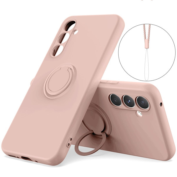 Samsung Galaxy A35 -kuori, jossa rengaspitime, vaaleanpunainen