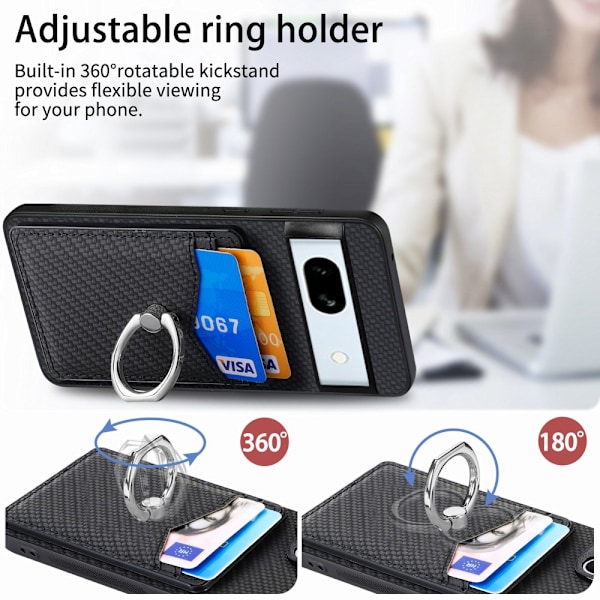 Skal Google Pixel 7a Kortfack + Ring Kolfibertextur