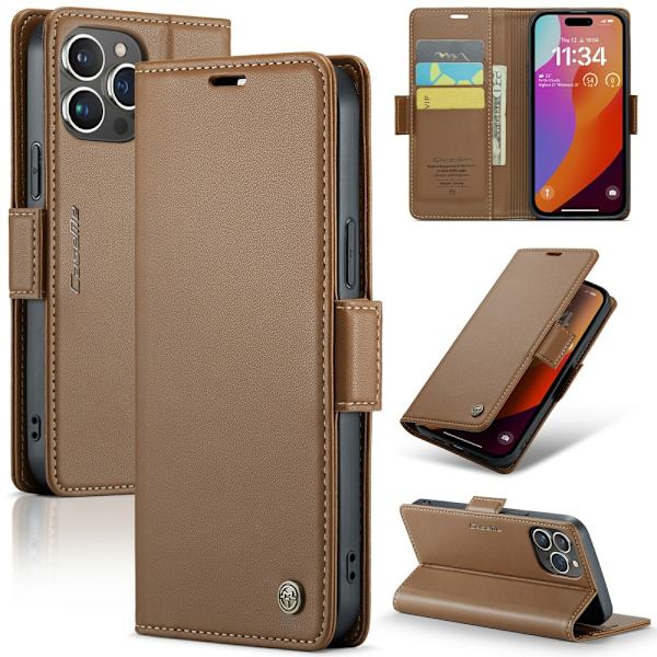 CaseMe Slim Pungetui RFID-beskyttelse iPhone 16 Pro Max Brun