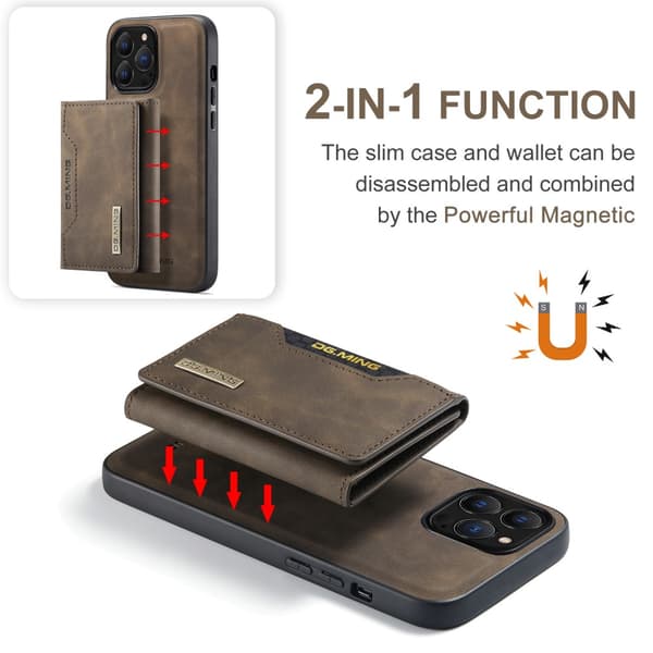 DG.MING 2-i-1 Magnetiskt Skal Med Kortfack iPhone 16 Pro Max Bru