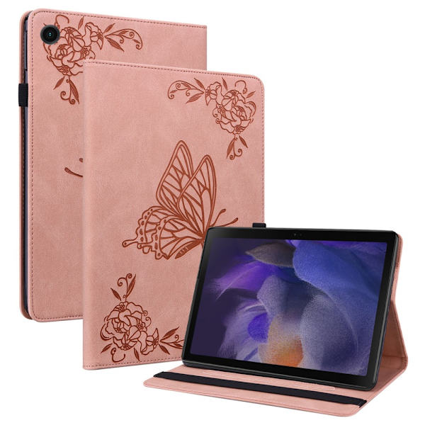 Samsung Galaxy Tab A9 -nahkakotelo, perhoset, vaaleanpunainen